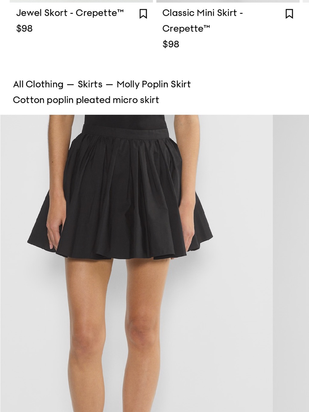 Aritzia Black Cotton Poplin Micro Pleated Skirt